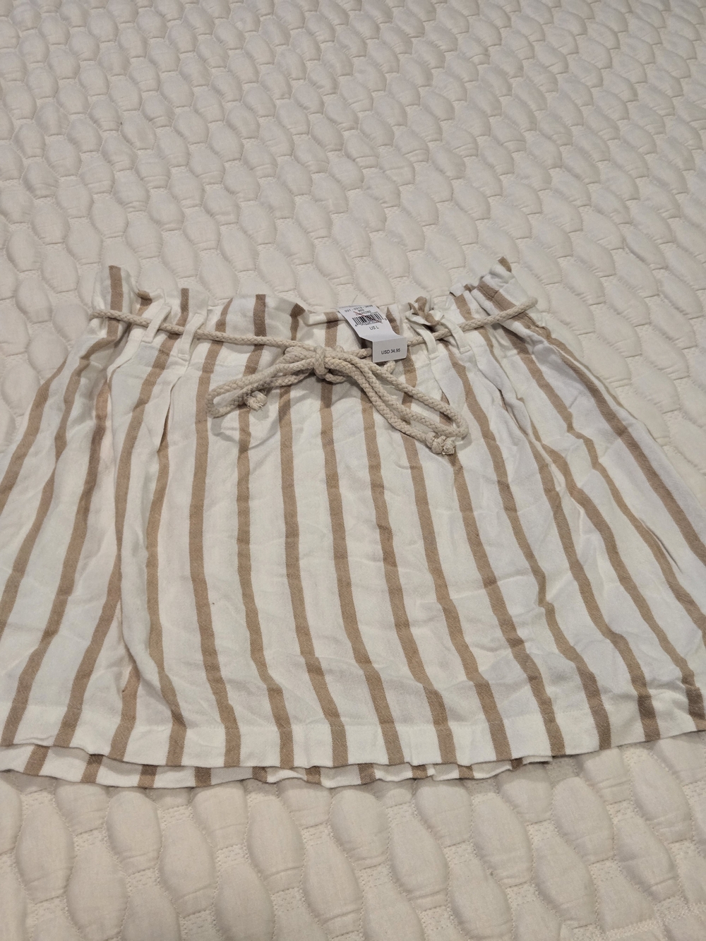 American Eagle New Women's Skirt White With Browm Stripes Rope Tie Size Large